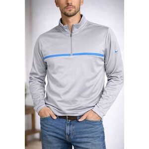 Nike Dri Fit Gray Quarter Zip Pullover Men's 2XL Blue Stripe
